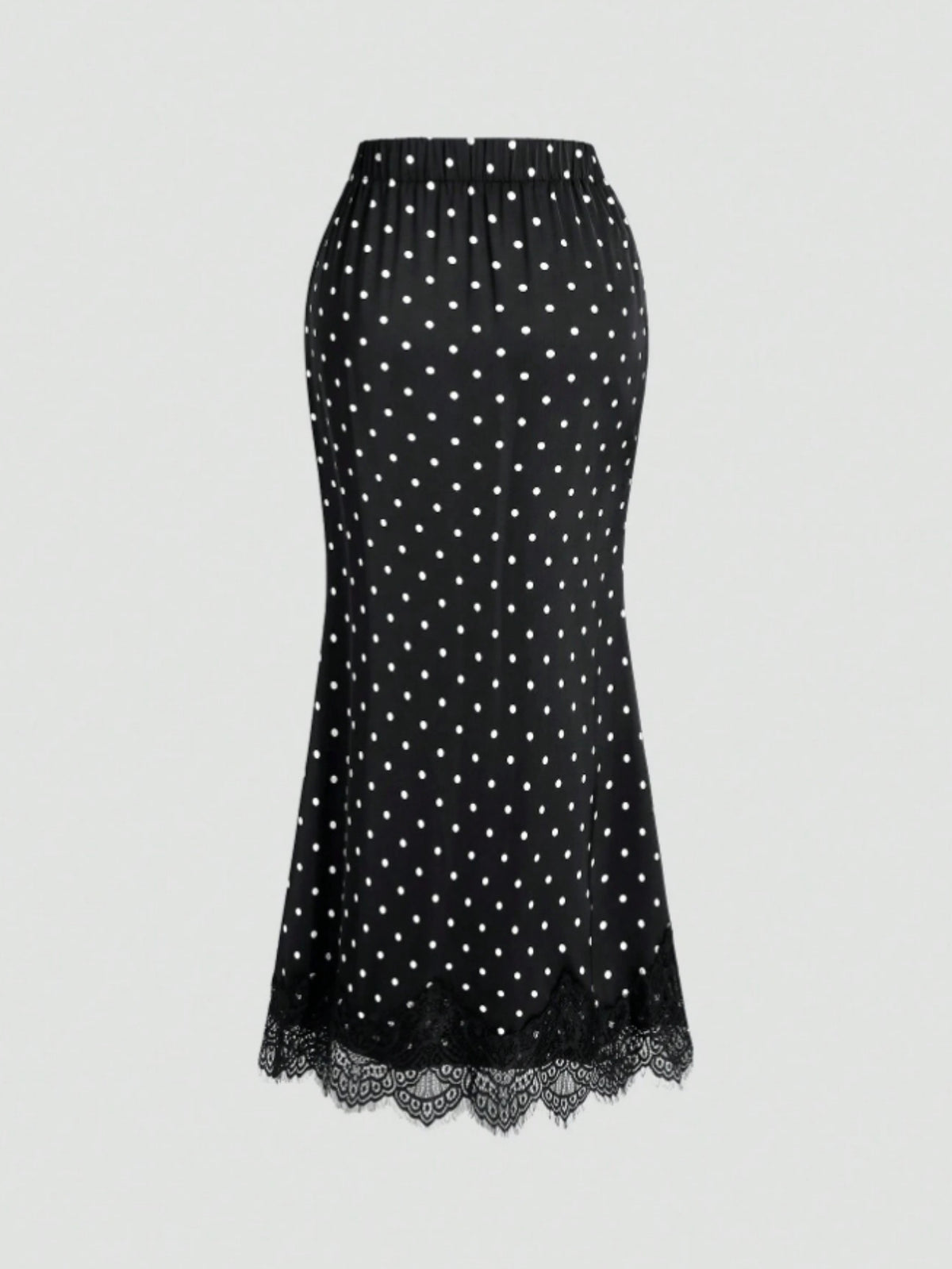 New Women'S Fashion Commuter Polka Dot High-Waist Slim-Fit Hem Lace Trim Half-Skirt, Suitable for Dating, Shopping, Vacation, Matching - Black And White