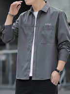 Men'S Long Sleeve Shirt Patchwork Single Pocket Letter Print Outdoor Casual Spring Autumn Regular Daily Commute Office Date Party - Grey