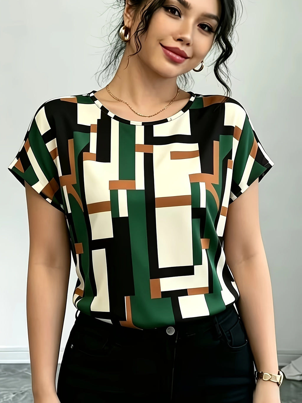 Women's Daily Simple and Stylish Printed Casual Short-Sleeve Top - Multicolor