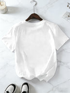 Women' Oversized Soft T-Shirt with Smile Winking Face & Letter Print - Loose Fit Short Sleeve Top, Age-Reducing Casual Blouse Suitable for Spring Summer Fall, Machine Washable Non- Wardrobe Essential - White