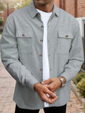 Men'S Waffle Knit Long Sleeve Button-Up Shirt, Casual Lapel Workwear with Chest Pocket, Lightweight And Breathable Daily Top, Autumn Menswear - Grey