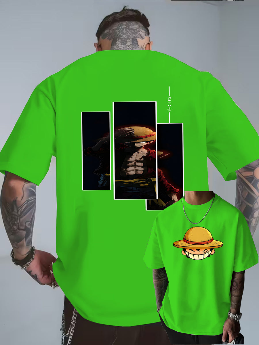 Cartoon Easy Individual Letter Creative Multi-Print Heavyweight Easy Fashion Pure Men'S Short Sleeve T-Shirt Pure New Casual Daily Fashion Loose Round Neck T-Shirt Men'S Clothing Men'S Casual Sports Shirt Men'S Casual Sports T-Shirt Men'S Casual Spo - Fluorescent Green