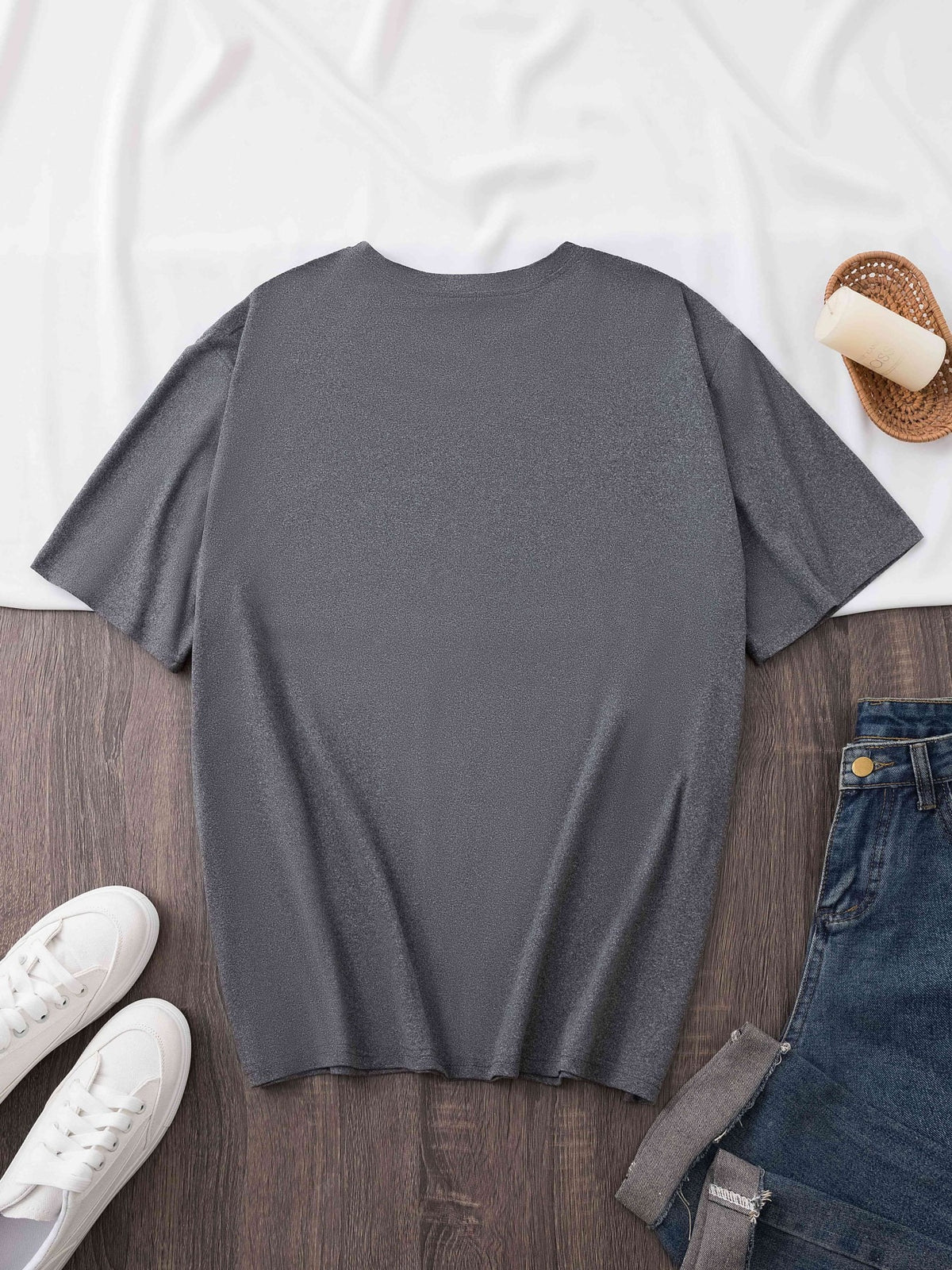 Women's Oversized Round Neck Short Sleeve T-Shirt - Blouse with - Letter Print (Suitable for Initial/ending Letters) - Loose Fit Casual & Elegant - Top - Machine Washable Comfortable Casual Attire for & Outfits - Dark Gray