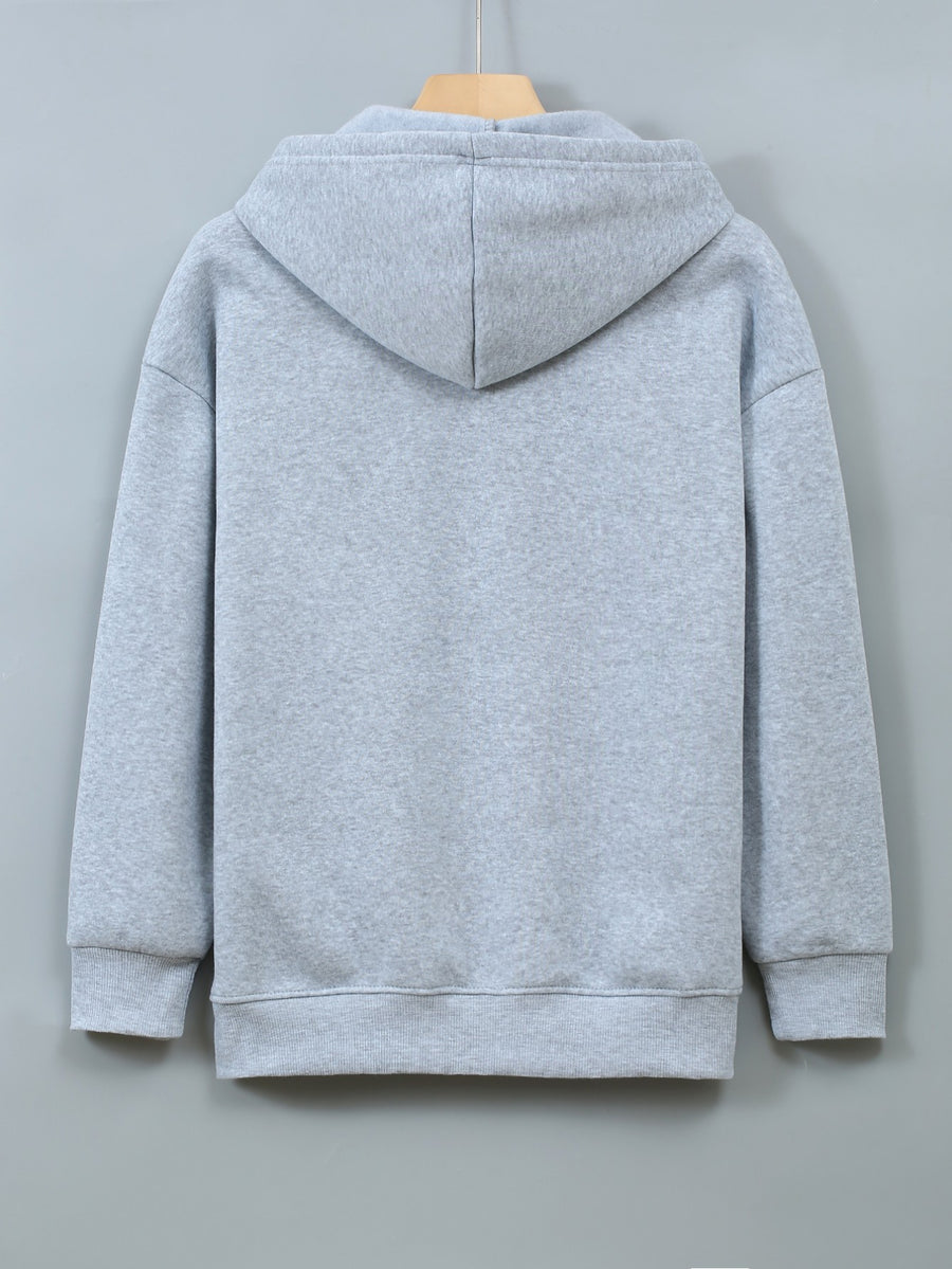 American Casual Style Women's Sweatshirt with Letter Print, Casual Zip-Up Hoodie in Loose Fit, Suitable for Autumn & Winter Wear - Light Grey