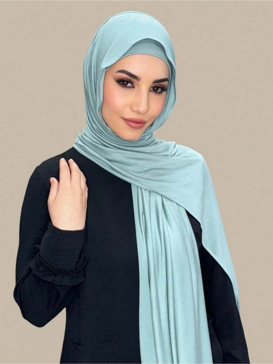 Women'S Jersey Headscarf - Soft, Breathable, And Secure Fit; a Modest Wrap Suitable for Daily Wear, Commuting, Wind, And Shielding - Powder blue