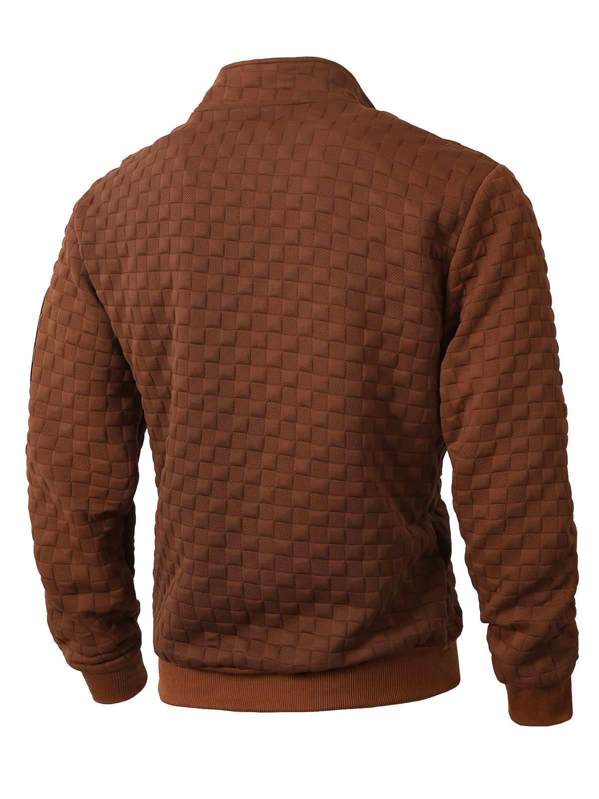 Autumn Men'S Waffle Half-Zip Stand Collar Sweatshirt, Casual Loose Textured Pullover Top Jacket, Gift for Husband Or Father - Coffee Color