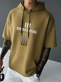 BRIEFING Men's Waffle Knit Short Sleeve Hoodie Top, Comfortable Printed Drawstring Sweatshirt T-Shirt with Pocket, Summer Casual Fashion Men's Apparel, Suitable for Outings and Home Wear, Suitable for Daily and Formal Wear, Simple Summer Fashion - Khaki