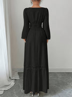 New Spring/autumn Cream Yellow French Ruffle Square Neckline Elegant Slim-fit Long-sleeved Dress, Women's Autumn - Black