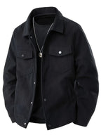 2pcs Men'S Corduroy Jacket Outerwear, Autumn Winter Warm Lapel Jacket, Multi-Pockets Top, Suitable for Casual Wear, Gift Option (2pcs Set, No Box) - Black + Khaki