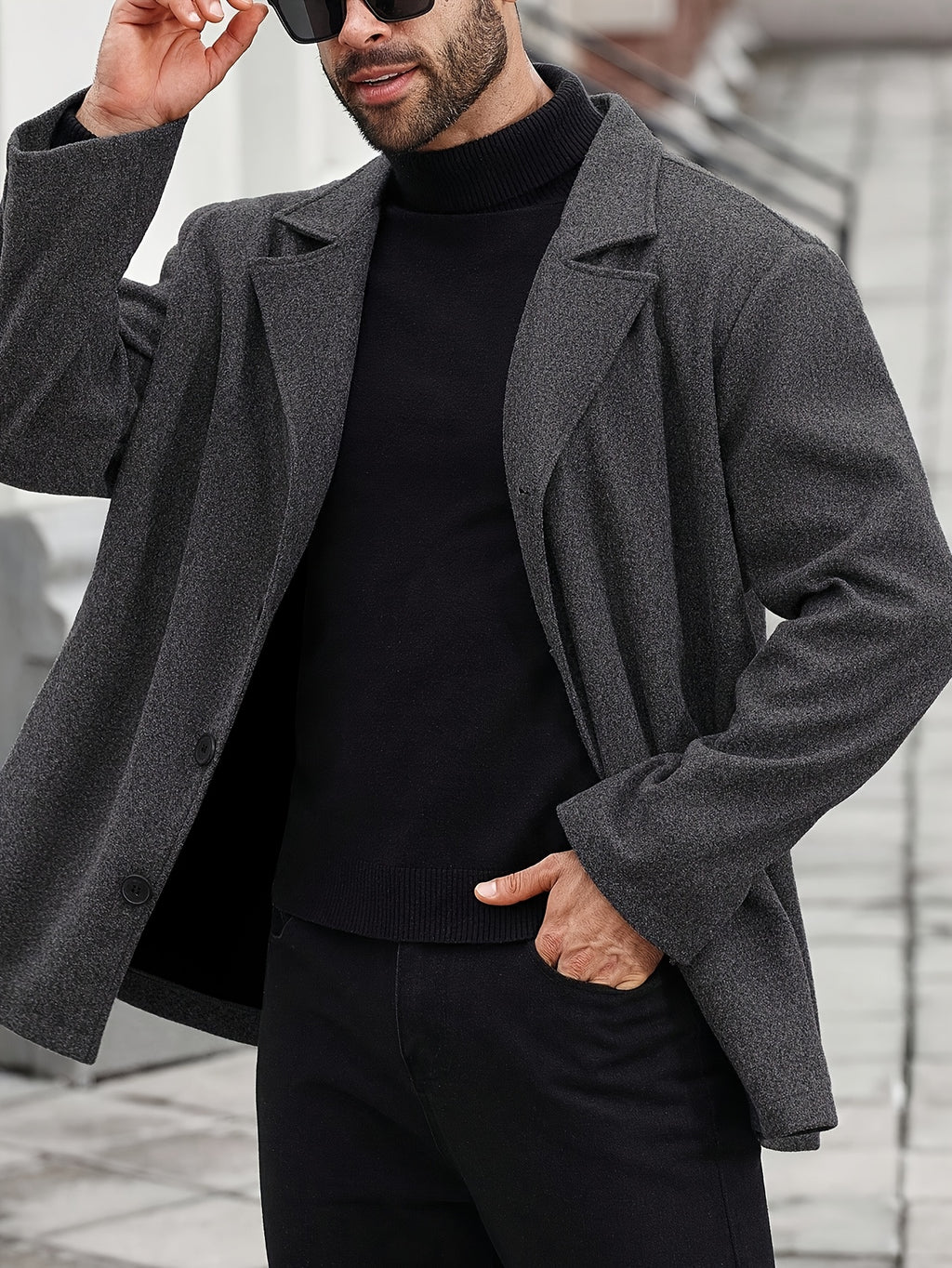Men'S Fashion Herringbone Jacket, Casual Business Commuter Easy Multifunctional Button-Up Coat, Long Sleeve Men'S Jacket, Men'S Jacket Coat, Fall Winter Men'S Long Sleeve Top Coat - Grey