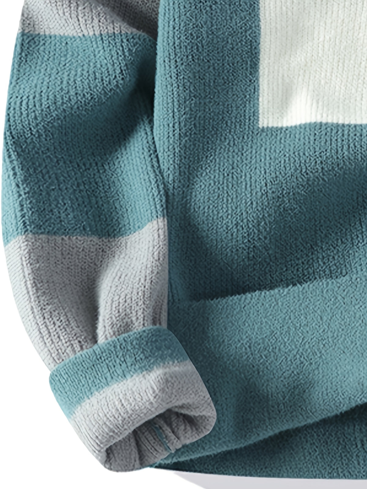 Men'S Round Neck Jacquard Sweater 2026 Autumn And Winter New Fashionable Contrasting Color Loose Thick Knitted Pullover Top - Green