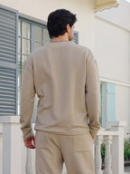 Fall Winter Men'S Casual Cable Knit Pullover, V-Neck Long Sleeve Textured Sweater with Ribbed Neckline, Cuffs, And Hem, Relaxed Everyday Top for Business Casual, Weekend, Dinner, Vacation, Travel, And Outdoor Walks - Khaki