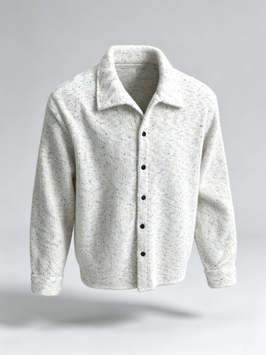 Men's Gradient Color Striped Knit Button Shirt Jacket, Lapel Collar Loose Casual Cardigan Long Sleeve Outerwear for Spring Autumn Daily Wear - Color Dots
