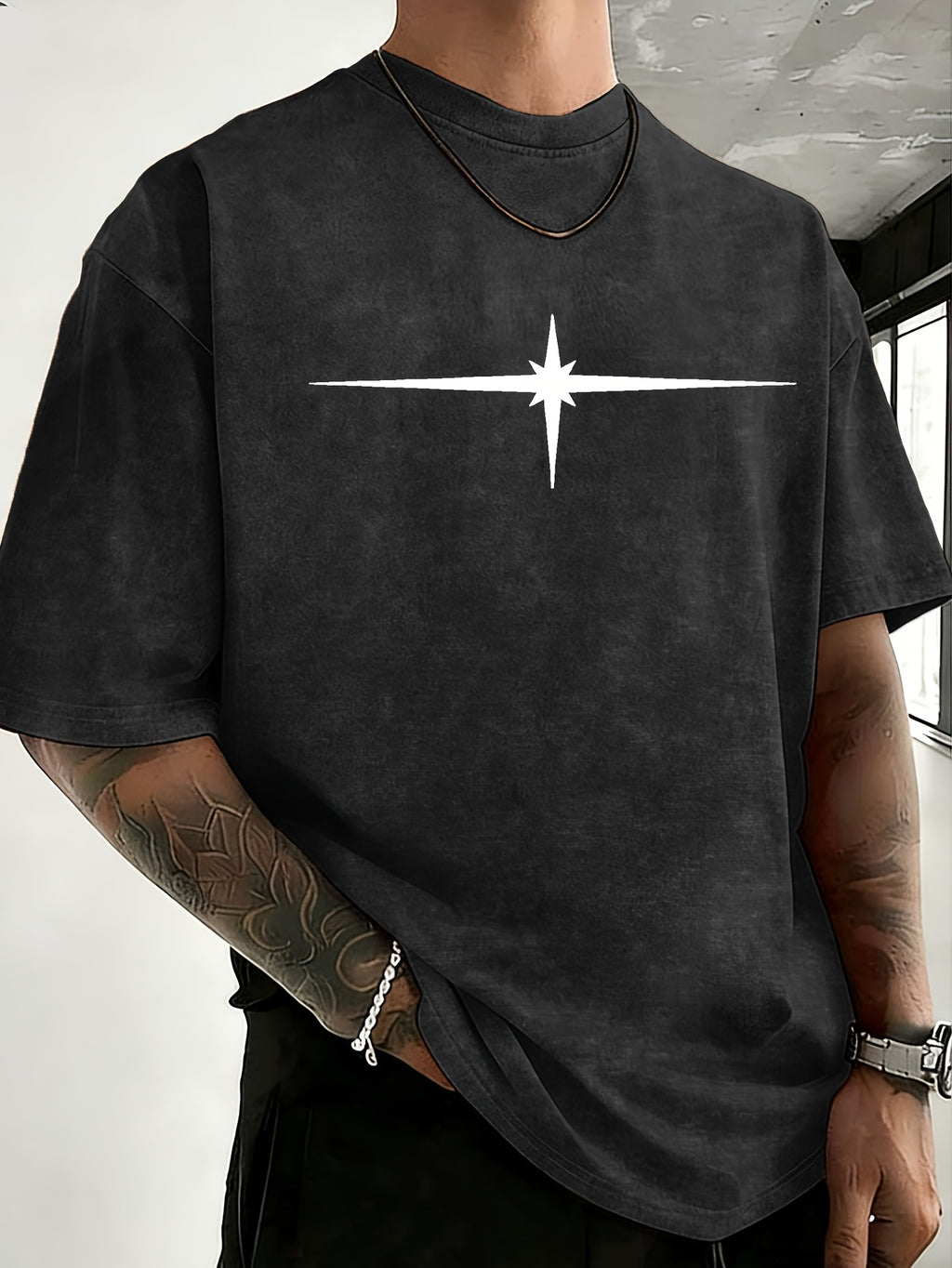 Unisex Vintage Distressed Positioning Print Pure Cotton Short-Sleeve T-Shirt, Breathable, Skin-Friendly, Comfortable, and Non-Stuffy. Suitable for Outdoor Leisure, Sports, and Daily Versatile Wear. Eye-Catching and Flattering on Everyone - Black