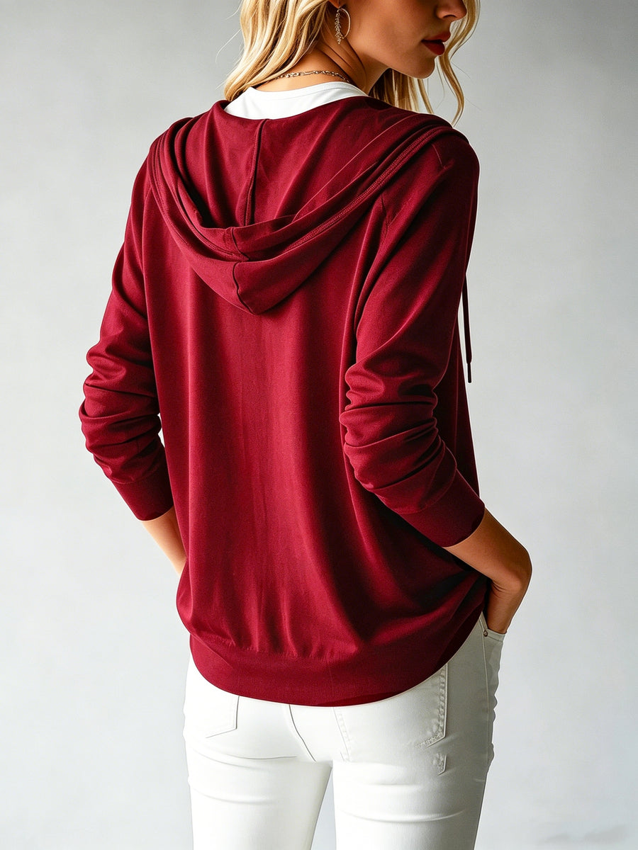 Lyocell Tencel Women'S Sweater Cardigan Hooded Cardigan Women'S Spring Autumn Winter Style Long Sleeve Button Loose Coat, Western Style Casual Temperament Top, Drawstring Hood Design, Daily Commute Outing Versatile Outerwear Elegant - Burgundy