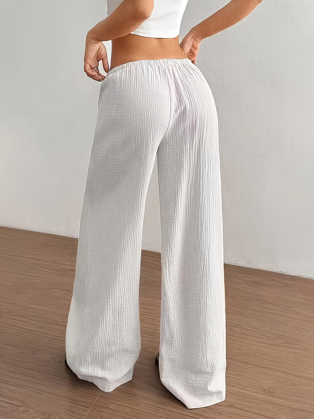 2pcs Set of Women's Elegant Casual Straight-leg Trousers - Light White+Khaki