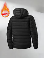 Autumn/Winter Men's Lightweight Zipper Hooded Jacket, Windproof and Warm Outdoor Hiking Travel Casual Jacket, Business Casual Short Padded Coat, Winter Inner Layer Top - Black