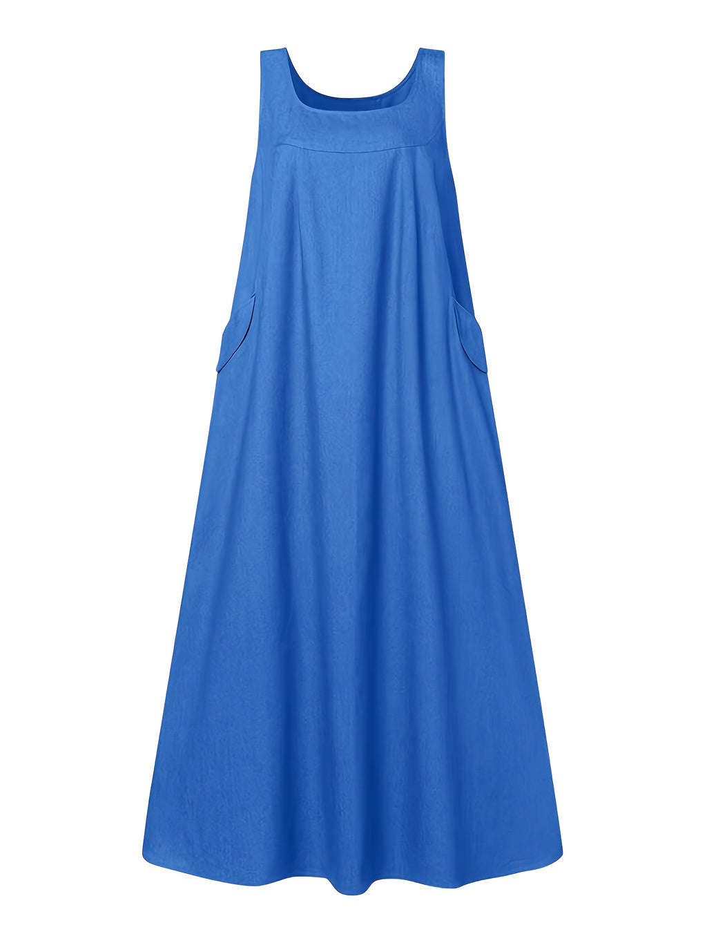 [Printed Dress - Not Faux Denim Fabric]Women'S Elegant Fashion Faux Denim Fabric Pocket Design Vest Sleeveless Long Loose Dress for Going Out, Dating, Commuting, And Versatile Dress - Sea Blue