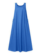 [Printed Dress - Not Faux Denim Fabric]Women'S Elegant Fashion Faux Denim Fabric Pocket Design Vest Sleeveless Long Loose Dress for Going Out, Dating, Commuting, And Versatile Dress - Sea Blue