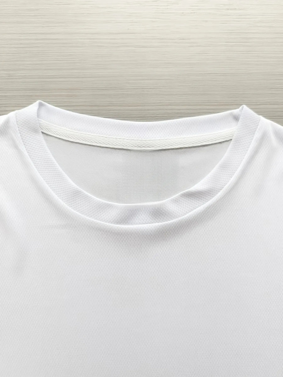 Men's Heavyweight 100% Polyester T-Shirt - Summer Short Sleeve Round Neck Casual Top, Printed with "Good Day" Design and Happy Joyful Face - Korean-Japanese Street Style, Valentine's Day and Father's Day Gift - White