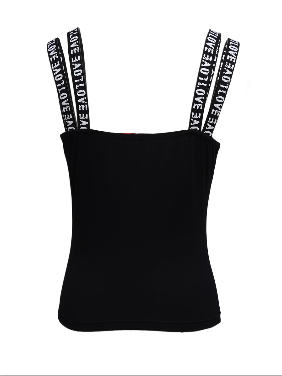 Spring and summer Women's new vest, sexy and elegant, versatile halter top, trendy and versatile letter print vest, a must-have gift for shopping festivals and Christmas parties - Black