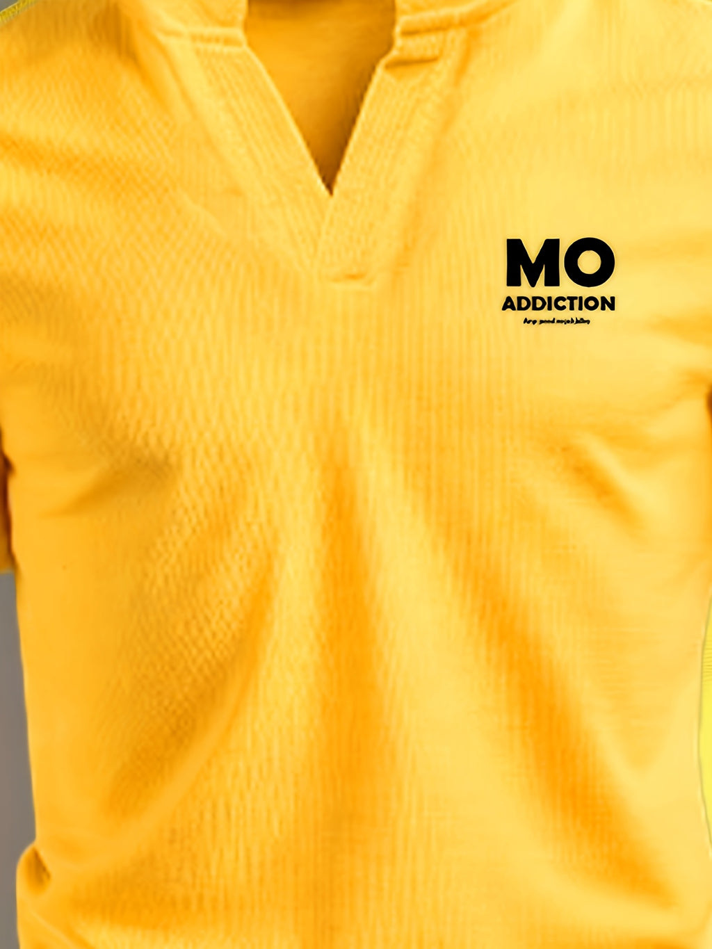 Summer Waffle-Weave Men'S Short Sleeve T-Shirt, Small Stand Collar V-Neck Print Trendy Men'S Versatile Short Sleeve - Yellow 3