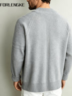 FORLENGKE Men's Autumn/Winter Stand Collar Zipper Knit Cardigan, Heavyweight Jacquard Texture Outerwear, Casual Versatile Solid Color Sweater Jacket, Mature Business Minimalist Top, Loose Fit Slimming Long Sleeve Outer Layer, Daily Commute Light - Light Grey