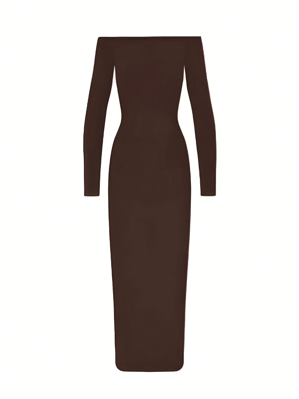 Women'S Spring Summer Elegant Off-Shoulder Long Sleeve Maxi Dress Bridesmaid Gown - Coffee Brown