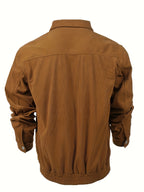 Men's Casual Long Sleeve Shirt Autumn Winter Solid Color Corduroy Zip-Up Jacket Vintage Style Top - pumpkin orange