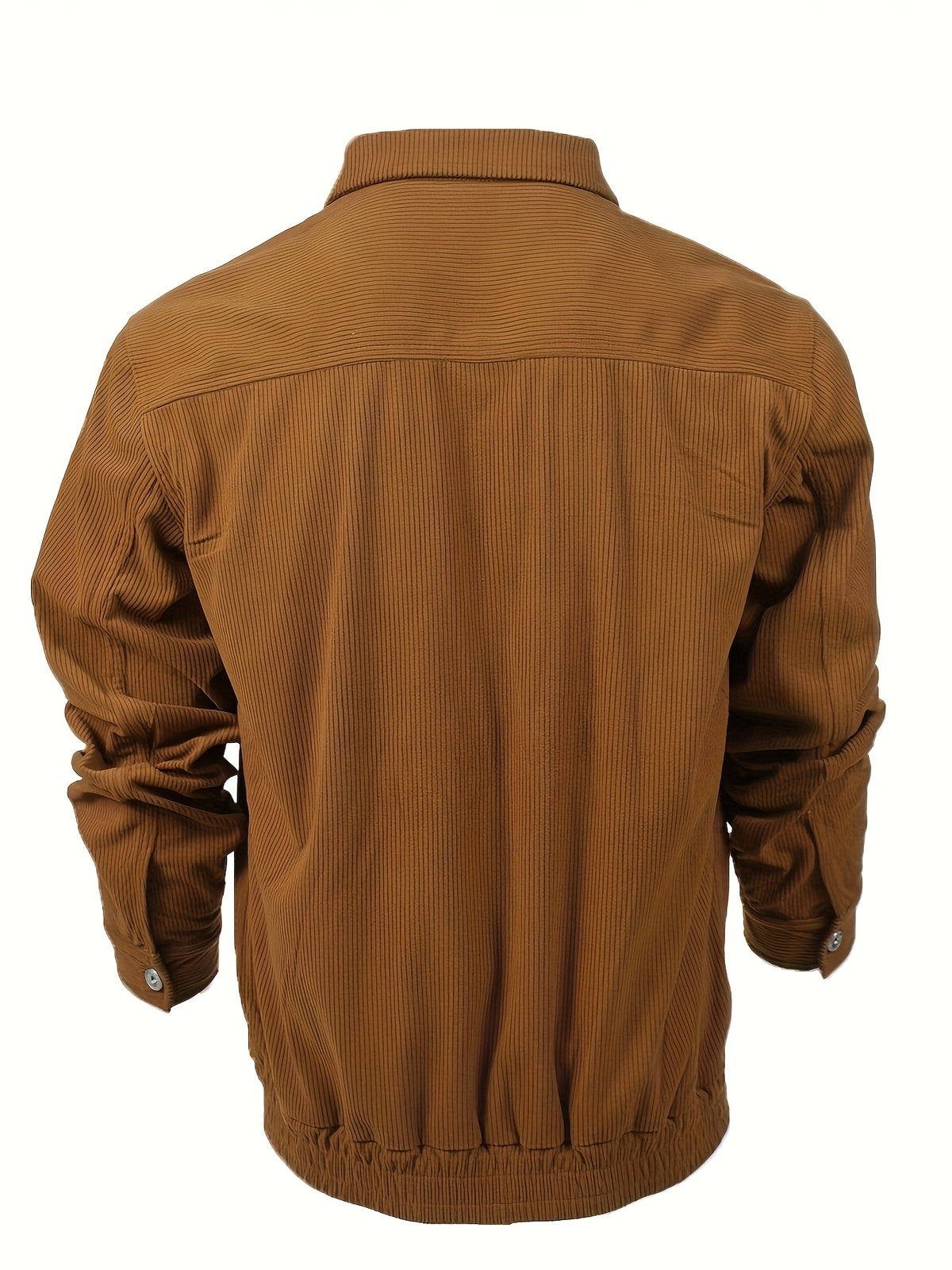 Men's Casual Long Sleeve Shirt Autumn Winter Solid Color Corduroy Zip-Up Jacket Vintage Style Top - pumpkin orange