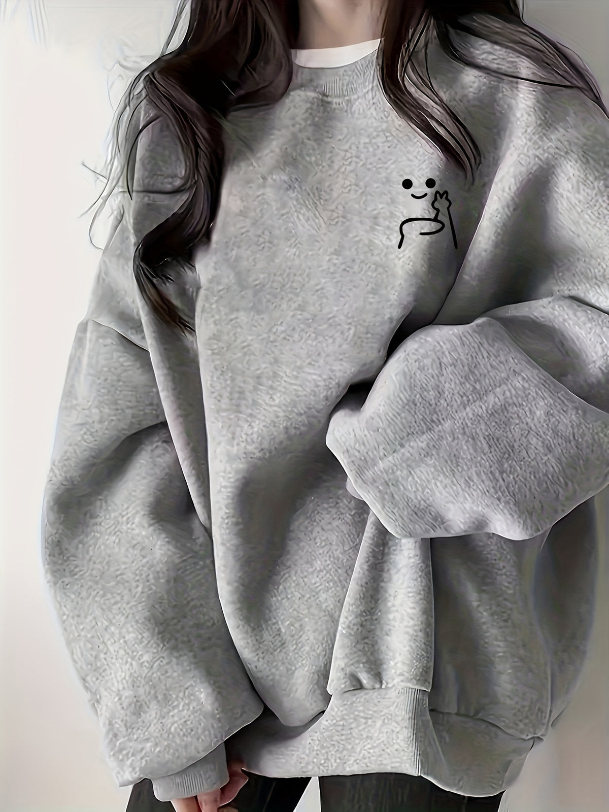 Classic Loose-Fit Sweatshirt for Women, Autumn/Winter Casual Long-Sleeve Top, Niche Style - 1.5 Gray