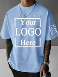 Custom T-Shirts / - "My T-Shirt, My Choice" Design Your Own with Text//Logo Suitable for Team Uniforms, Music Festival Outfits, Gifts for Him, Short Sleeve Round Neck Loose Fit Machine Washable T-Shirt - Sky Blue