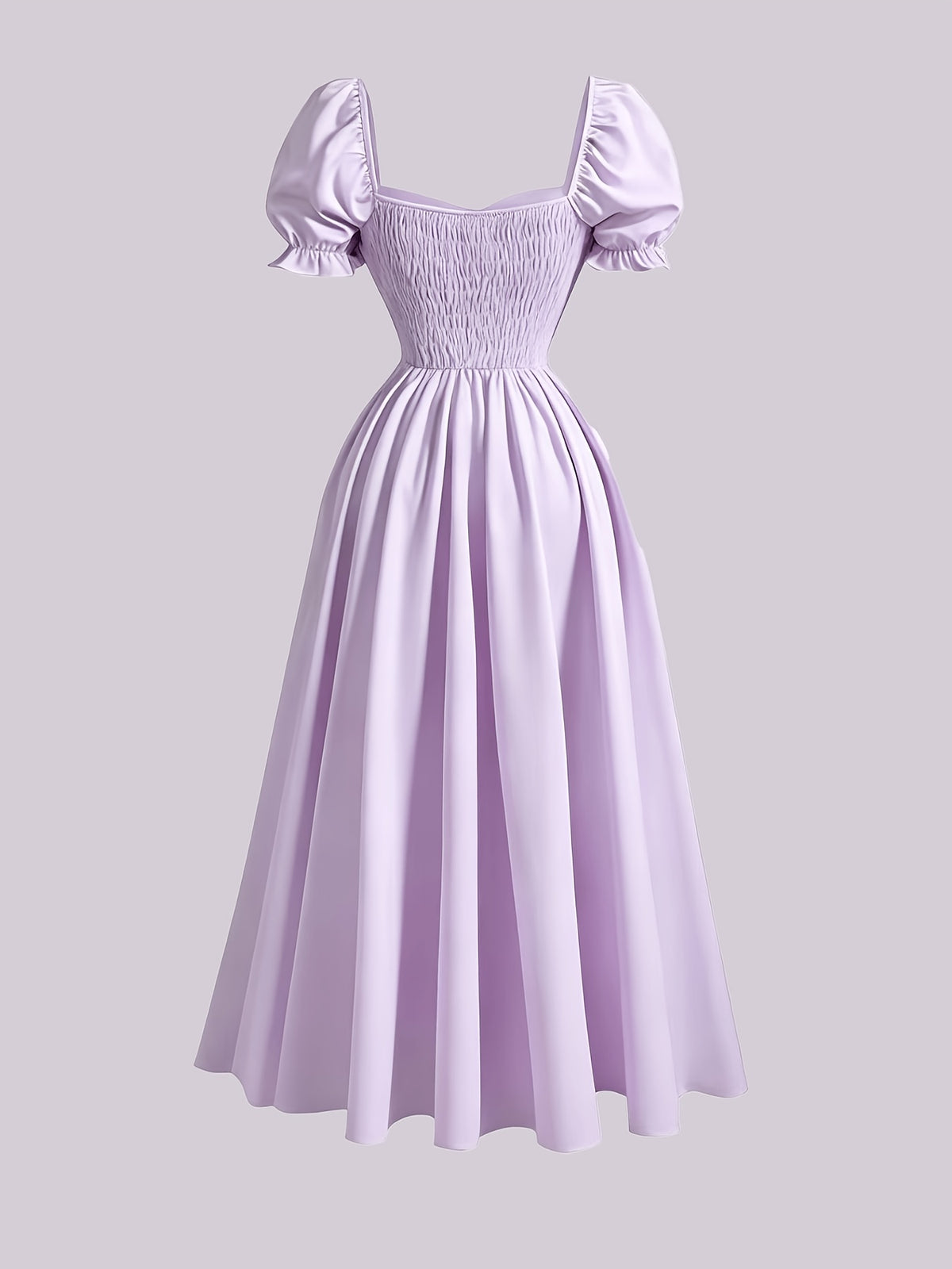 Ladies' New Spring And Summer Elegant Floral Print Long Dress, Bubble Sleeve Design, Front Waist Tie, Back Waist Shirred Waist, Elegant And Flowing, Romantic Long Dress, Suitable for Daily Wear, Party Gatherings, Vacation Holidays - Pure Light Purple