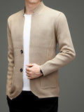 Men's 500g Heavyweight Knit Cardigan, Fashionable, Simple, and Elegant - Khaki