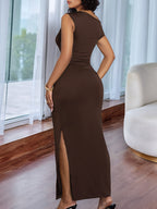 The Pleated Waist Design Is a Killer Look; The Deep Brown One-Shoulder Long Dress Is And Sexy, Perfect for Party Attire - Brown