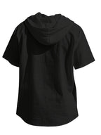 Men's Short Sleeve Hooded Shirt, Casual Button Hoodie Top with Chest Pocket, Lightweight Breathable Summer Shirt for Beach Vacation, Travel, Resort Wear, Outdoor Leisure, Streetwear Style and Daily Casual Outfit - Black