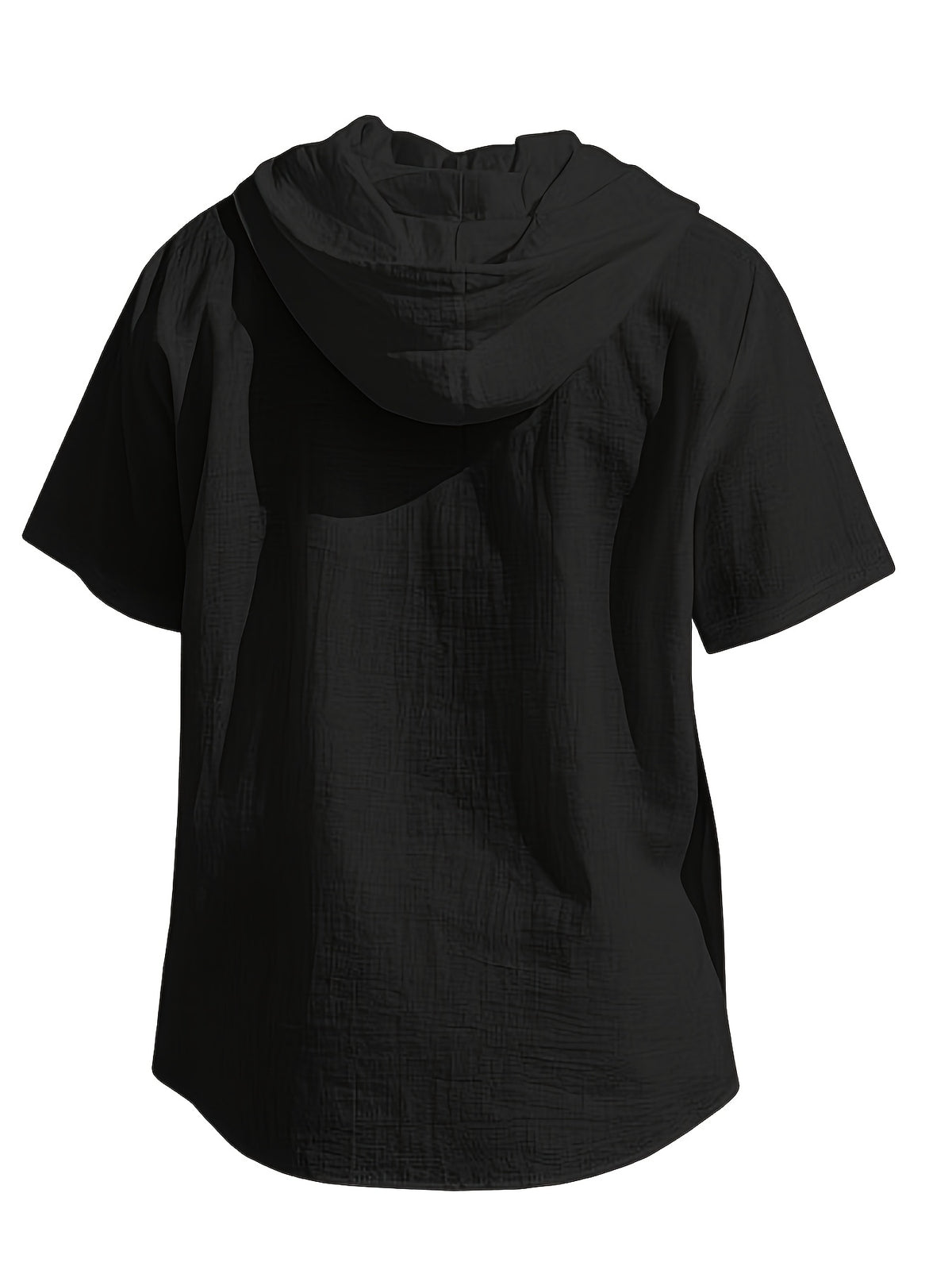 Men's Short Sleeve Hooded Shirt, Casual Button Hoodie Top with Chest Pocket, Lightweight Breathable Summer Shirt for Beach Vacation, Travel, Resort Wear, Outdoor Leisure, Streetwear Style and Daily Casual Outfit - Black