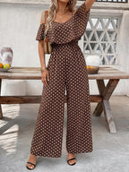 Women'S Polka Dot Ruffled Hem Waist-Cinching Loose Jumpsuit - Mixed colors