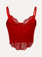 European Style Sexy Floral Lace Diamond Fishbone See-Through Women'S Corset Top - Red