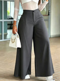 HMY Women's High-Waisted Wide-Leg Suit Pants, High-Quality Draping Fabric, Loose-Fit Straight-Leg Floor-Length Casual Trousers + Tab Lan - Dark Gray