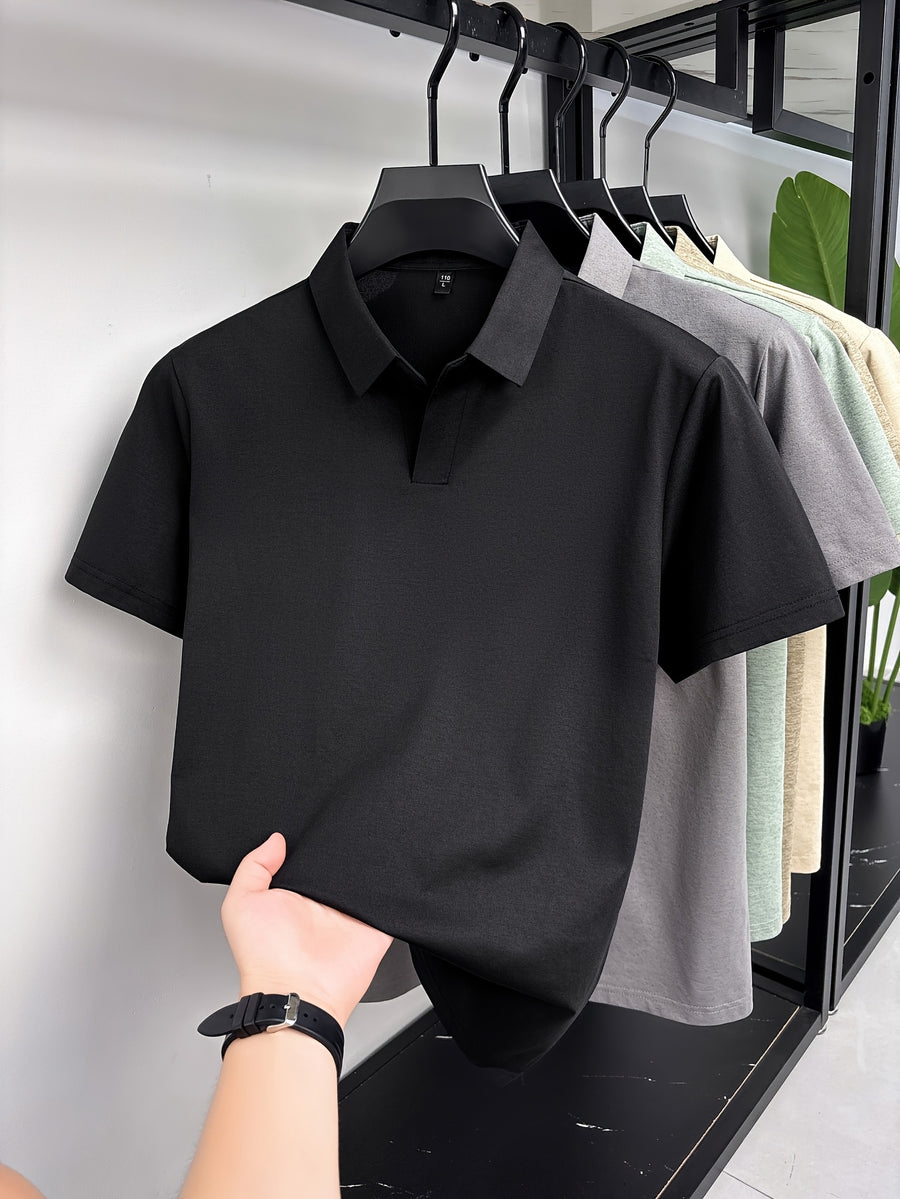 Minimalist Urban Short-Sleeve Polo Shirt, Breathable for Daily Commuting - Black