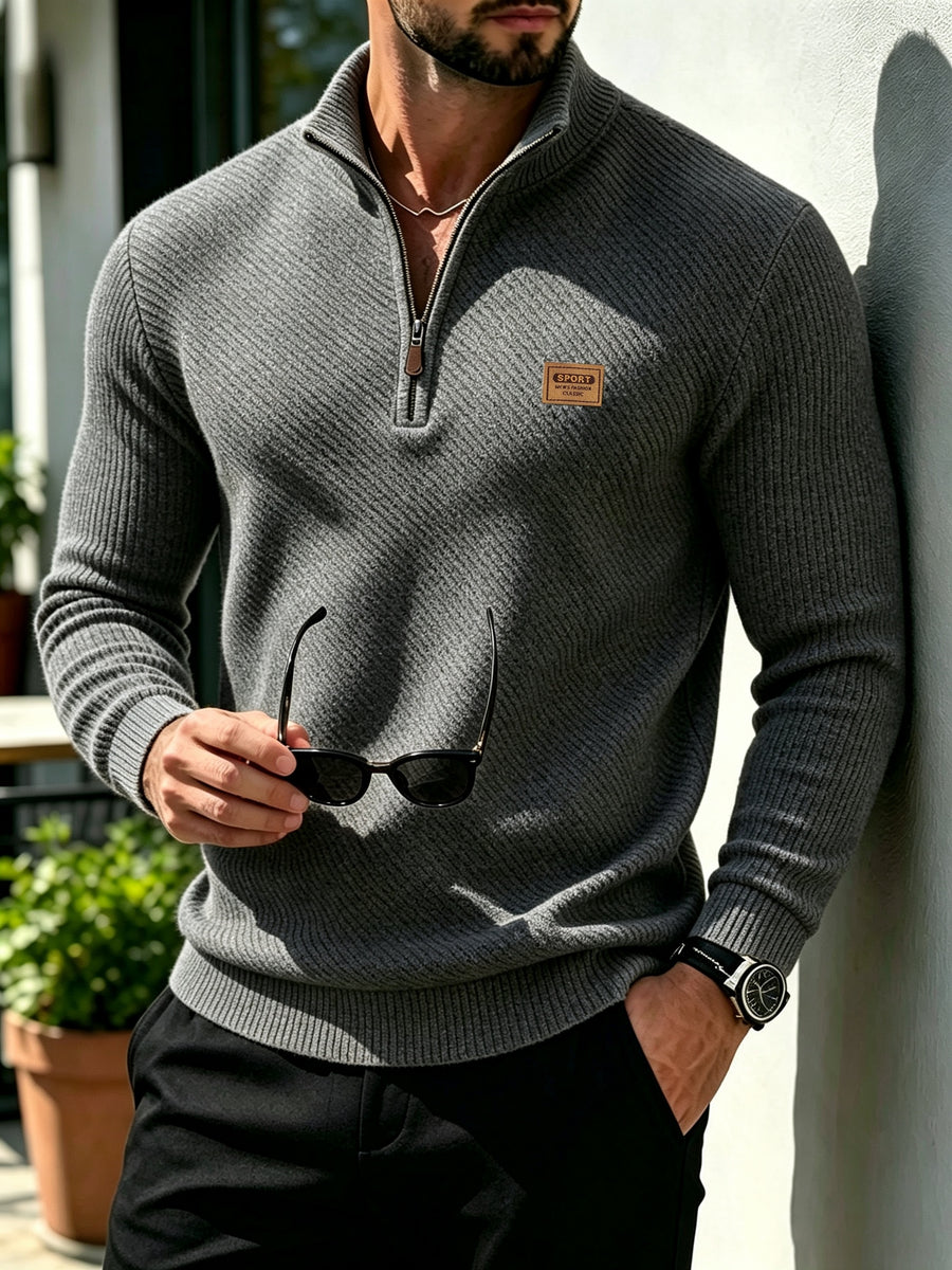 [Saa Xing OBM] Men'S Fashionable All-Match Top, Checkered Texture Half-Zip Stand Collar Long Sleeve Shirt, Casual Pullover Sweatshirt Knitwear, Knit Solid Color Long Sleeve Daily Casual, Sports Fitness Fashion All-Match - Dark Gray