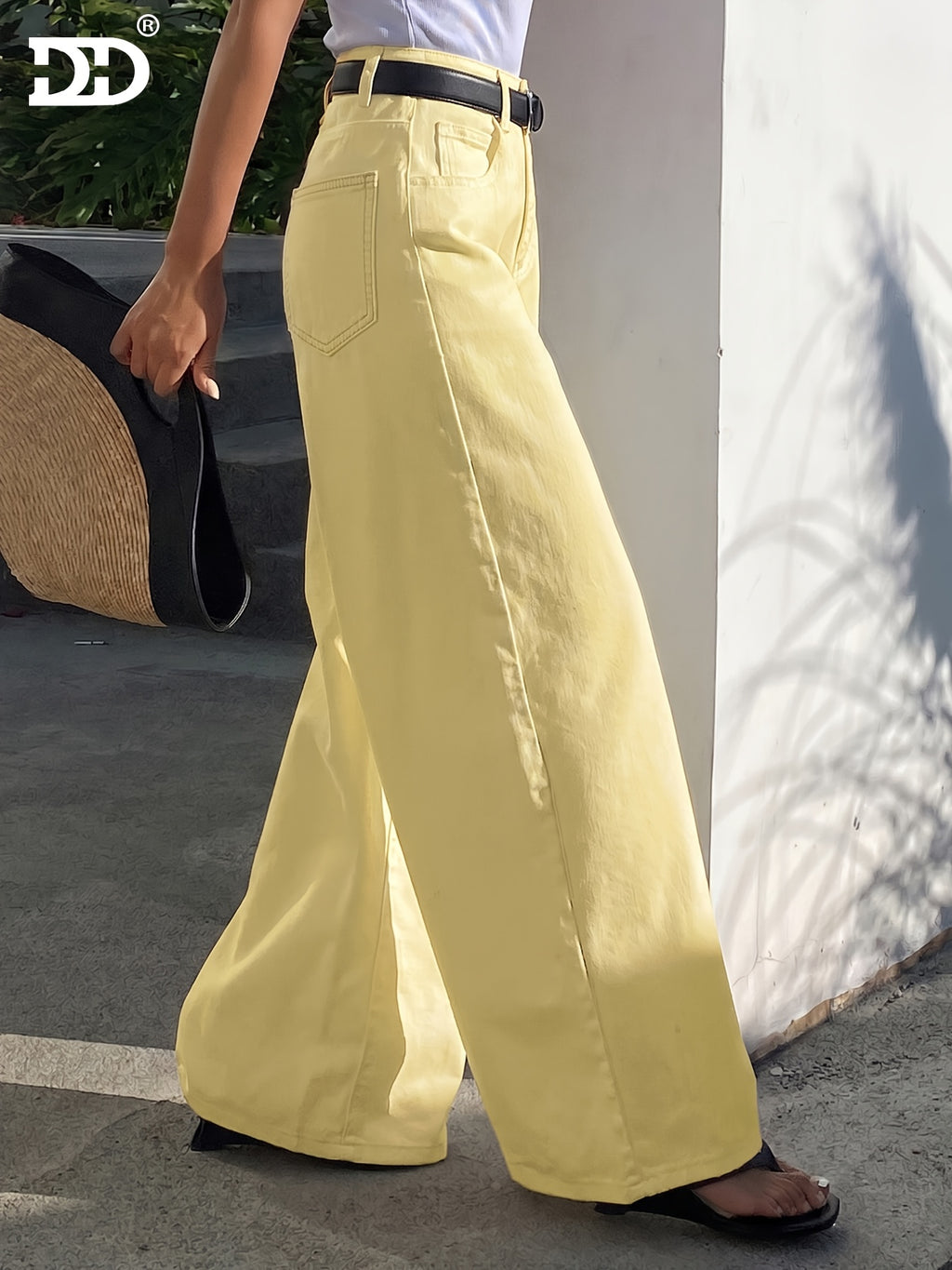 DD Women'S 2026 New Stretch Slim-Fit Jeans, Vintage Washed Yellow Denim Long Pants, A-Line Jeans with Pocket Design, Street Style Women'S Clothing, Mid-Rise Flared Loose Boyfriend Pants, Comfortable Pants for Work And Travel - Yellow