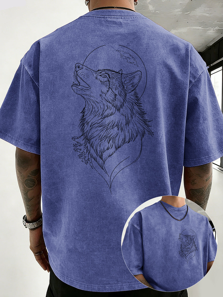 Drop Shoulder Vintage Washed T-Shirt Fashionable Crowd Exclusive Casual Comfortable High Quality Pure Short Sleeve Streetwear Essential Top - Royal Blue