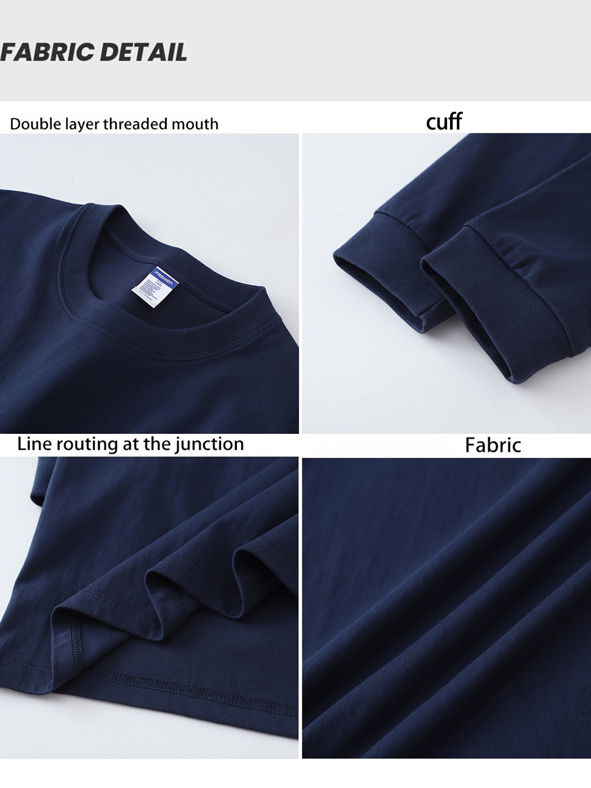 Spring and Autumn New Trendy Printed Long-Sleeve T-Shirt for Men, Heavy-Weight Cotton Casual Loose Breathable Outdoor Sports Top - Navy Color