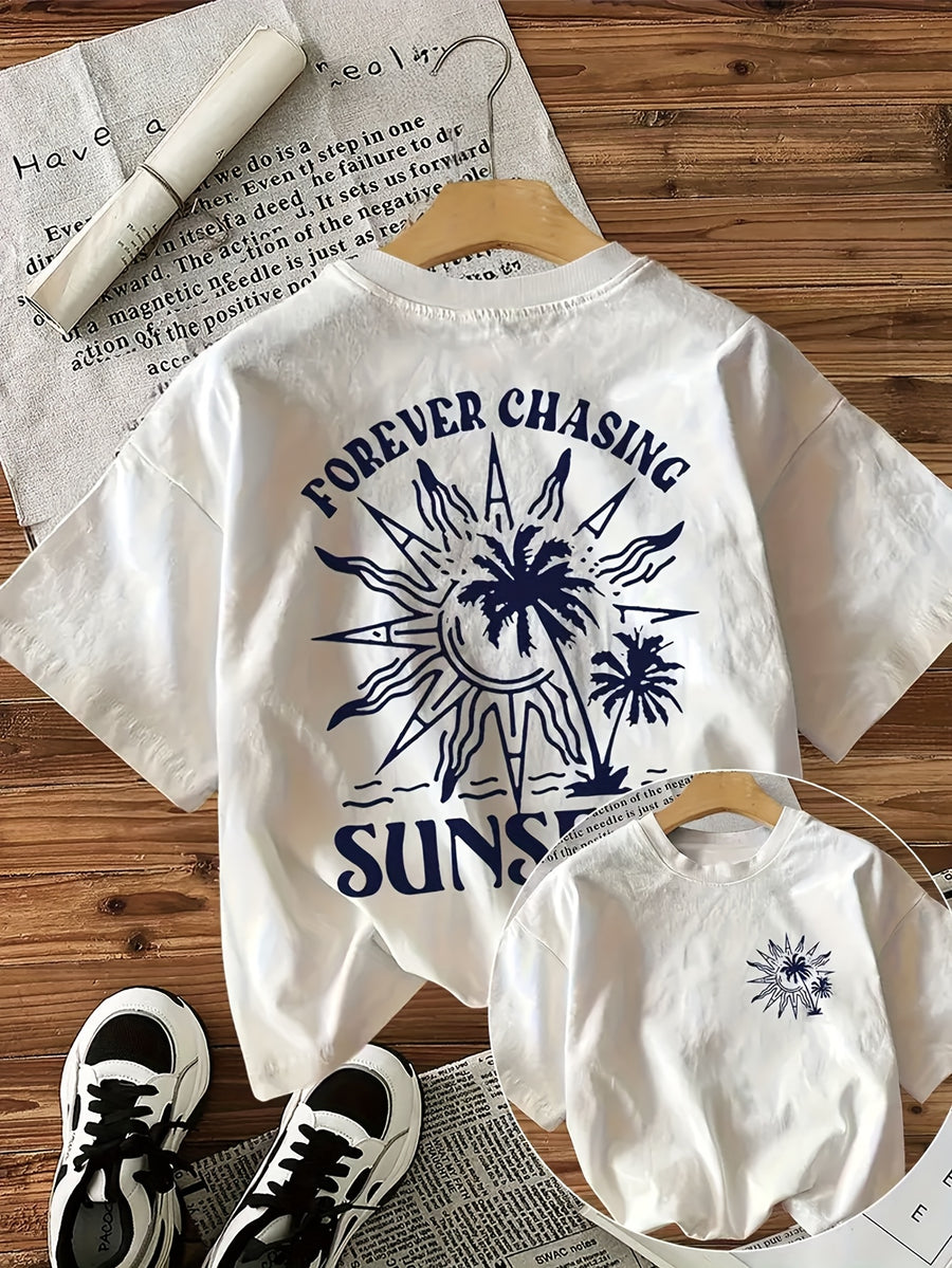 Women's Vintage Beach T-Shirt - White Retro Coastal Top with Forever Chasing Sunshine Graphic - Soft Lightweight Shirt for Women - Casual Summer Outfits, Beach Vacation Essentials - Machine Washable Everyday Tee, Weekend Leisure Wear, Laidback Fashion - White