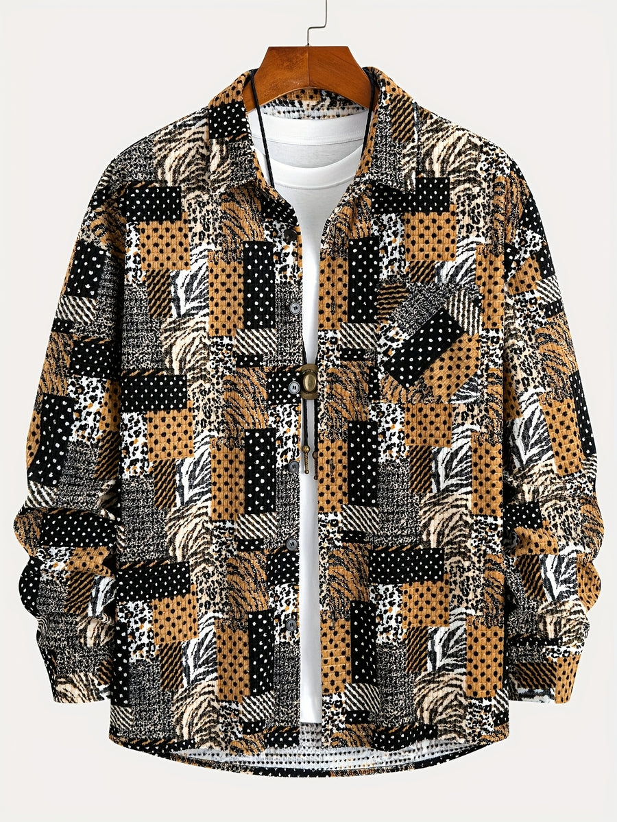 Men's Fashion Long-Sleeve Shirt, Casual Button-Up Outerwear for Autumn/Winter, Daily Shirt Outfit, Urban Commuter Jacket, Trendy and Versatile Top, Gift for Men - ginger-colored