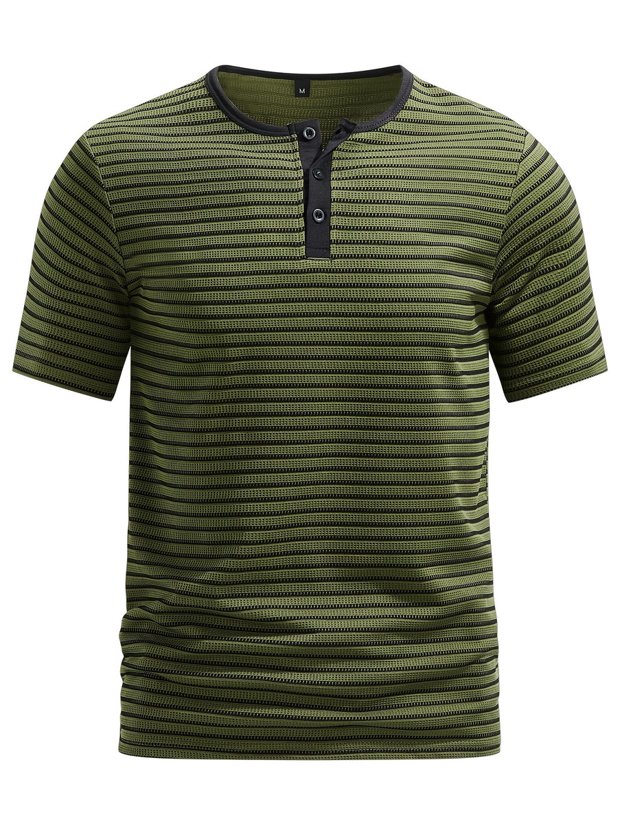 Men's Summer Short-Sleeve Color-Block Striped T-Shirt - Military Green