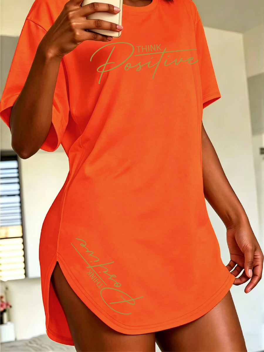 Summer New European And American Style Women'S Floral Print Loose Fit Casual Short Sleeve T-Shirt Top - Orange