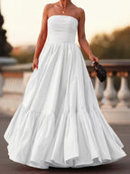 Women'S Off-Shoulder Gown - Solid Color Party Elegant Long Dress for Wedding, Bridesmaid, Formal Evening Gown - Milky